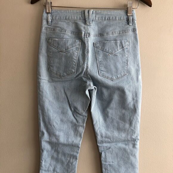 Unpublished High Rise Waist Striped Raw Hem Skinny Leg Denim Jeans Blue - Picture 8 of 12